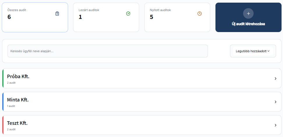 OKSA audit platform képernyőkép – audit kérések kezelése